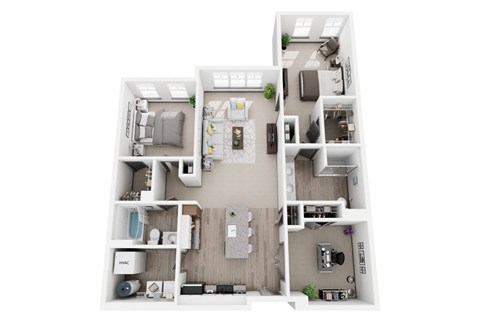 Floor plan for 2 beds, 2 baths, 1289 sqft